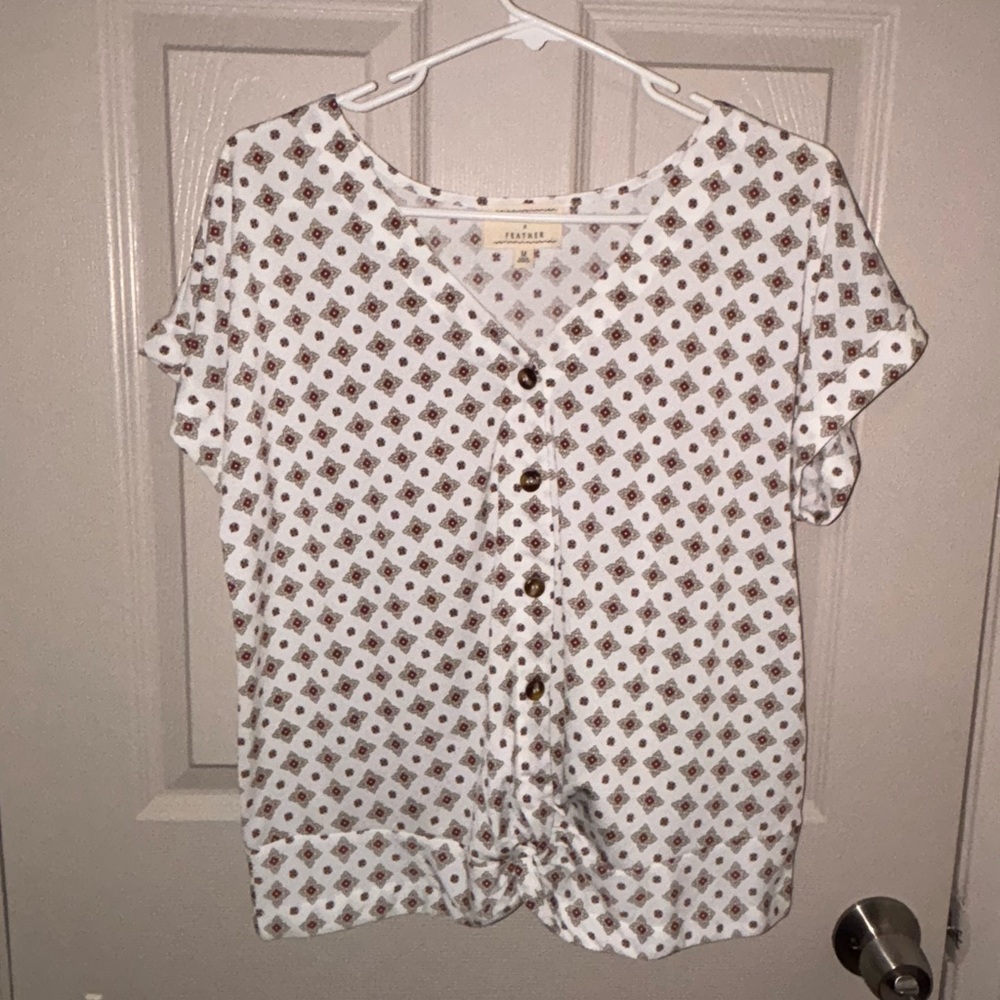 Stylish White and Brown Patterned Button-Down Shirt